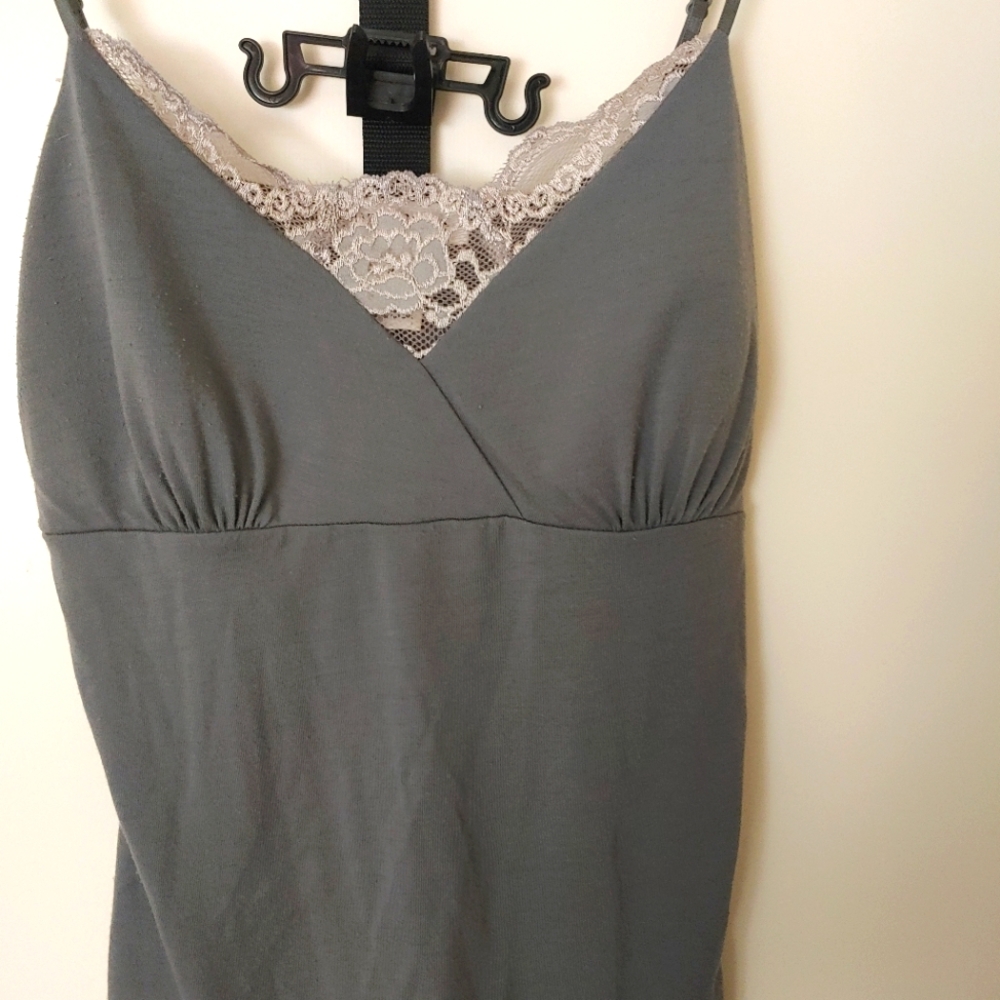 WHBM grey cami with padding and lace size M.